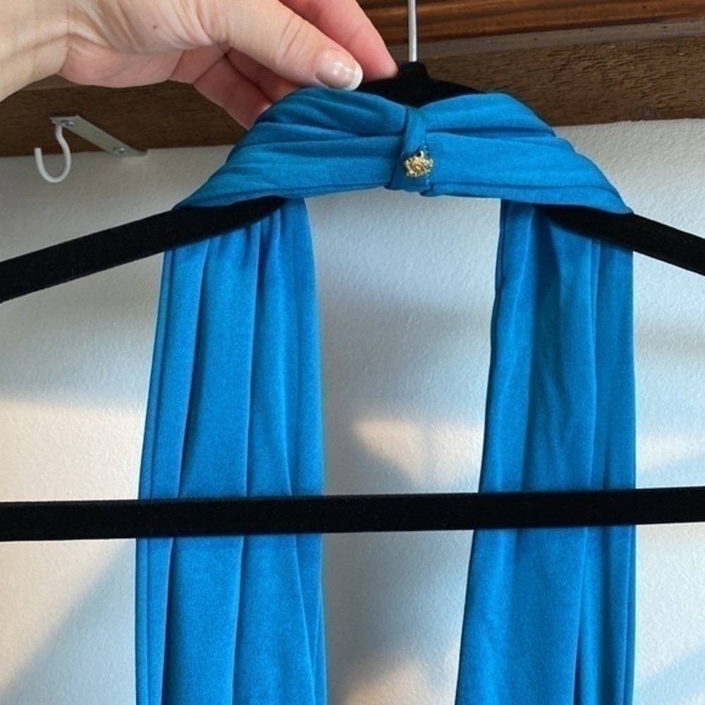 VERSACE ATELIER Haute Couture Runway Teal Blue Halter Medusa Dress 90's Y2K RARE - Picture 7 of 14